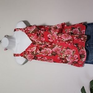 KUT brand size Large ruffle front, sheer back, shoulder strapped blouse.